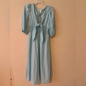 Commense Light Blue Tie-Front Midi Dress